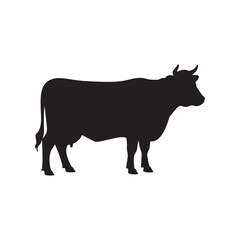 black cow silhouette standing isolated on white background representing farm animal agriculture livestock and dairy concept perfect for rural nature and farming vector designs
