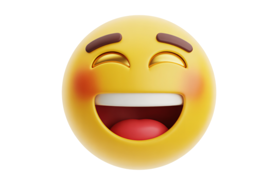 Joyful emoji expressing happiness with rosy cheeks and a wide open smile, perfect for social media, marketing campaigns, and conveying positive emotions