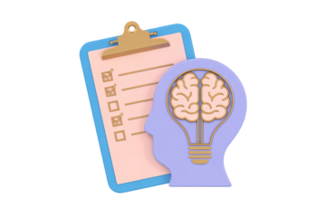 Creative brainstorming session with checklist and brain-shaped lightbulb idea, showcasing innovative problem-solving and strategic planning for success