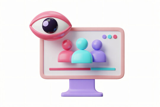 Modern 3D illustration of audience engagement and social media marketing concepts with eye symbol, perfect for business visuals