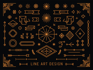 Retro vintage art deco vector collection with linear thin line decorative design elements for elegant projects