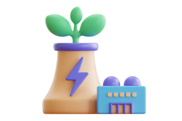 Eco-friendly power plant generating clean energy with a green sprout, symbolizes sustainable development and renewable resources, perfect for environmental projects