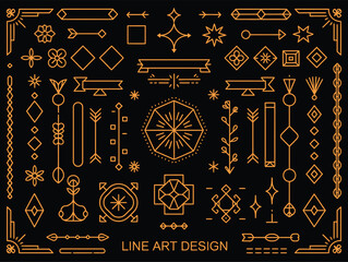 Elegant retro art deco collection of linear thin line design elements for vintage and luxury vector projects