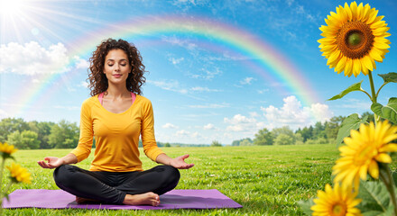 Concept of mental wellness, mindfulness, and tranquility in nature with a serene meditation session
