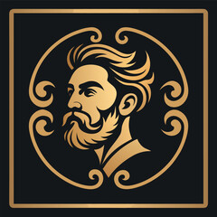 Modern Gentleman Vector Portrait Profile Art with Beard Mustache and Hairstyle in Circular Frame Illustration for Barber Shop Salon