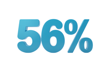 Dynamic 3D representation of 56 percent in bold blue, perfect for business success, financial growth, and sales achievement in marketing campaigns
