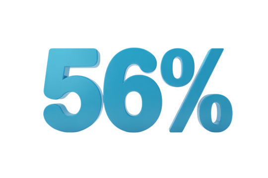 Dynamic 3D representation of 56 percent in bold blue, perfect for business success, financial growth, and sales achievement in marketing campaigns
