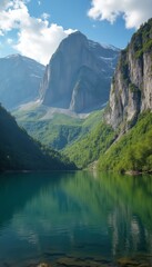 Majestic mountains reflecting in a serene lake