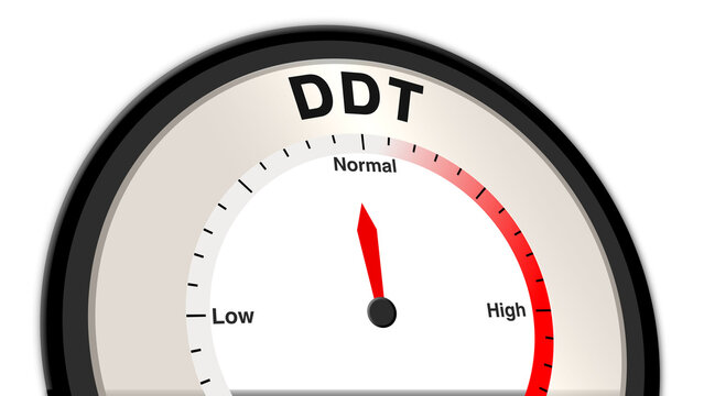 DDT at normal levels, shown on a barometer or tachometer, illustrating balanced pesticide concentrations with moderate environmental and health impact, ensuring manageable risks