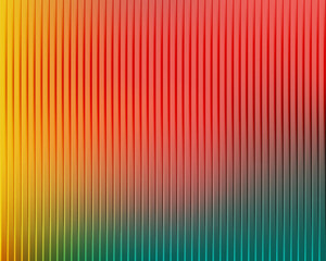 Thousand glass ripple effect background with vertical gradient lines blending yellow, red, and teal tones for bold, modern, and colorful abstract art design projects. Vector illustration.