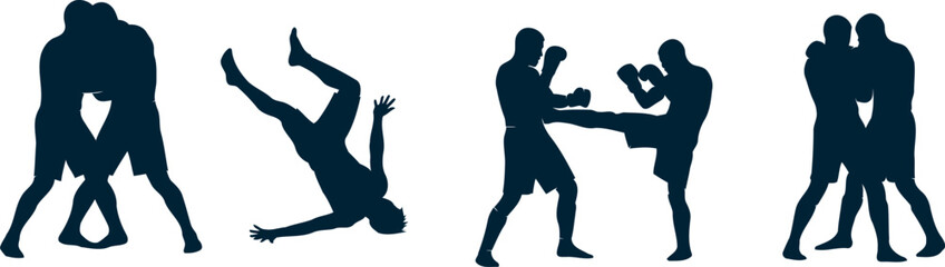 silhouette of man Boxin dancing and running vector illustration