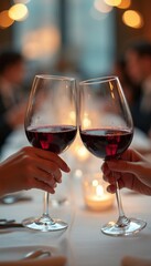 Cheers to love and friendship with clinking wine glasses