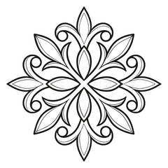 Symmetrical Floral Element Black and White Flourish Design for Ornamentation Invitations, Wall Art, Decorations with Botanical Flourishes