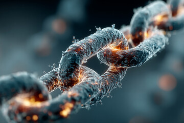 Abstract visualization of blockchain network and decentralized digital ledger. Modern tech concept on light blue background for business or finance.