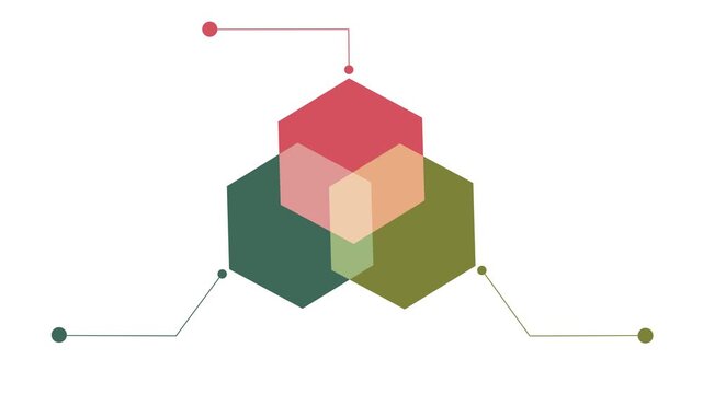 Diagram and callout sign animated on black background. Abstract 3 step ven diagram with callout symbol animation. 4k video