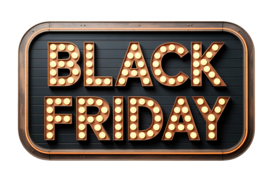 Black Friday sale sign with glowing marquee lights, perfect for retail promotions, advertising campaigns, and special discount offers