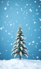 minimalist christmas tree stands atop branch bright blue winter sky scattered