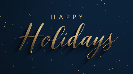 Happy holidays greeting card festive season gold text navy background