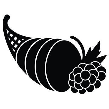 Black cornucopia overflowing with berries horn of plenty