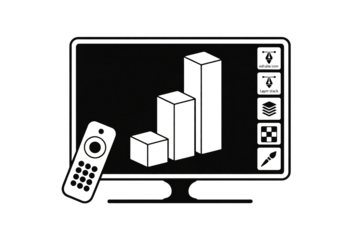 Modern data analysis and presentation concept with bar graph visualization and remote control for interactive business dashboards