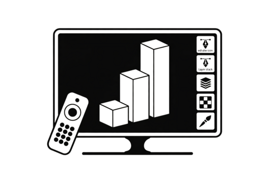Modern data analysis and presentation concept with bar graph visualization and remote control for interactive business dashboards