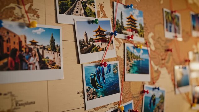 Person Tracks Travels With String on Map of World Locations