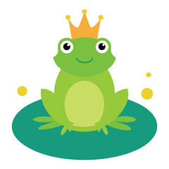 Fototapeta premium Royal green frog on lily pad crown yellow circles