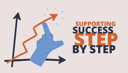 Cartoon vector illustration of a finger pointing at a growth graph, symbolizing progress as taking initiative toward improvement