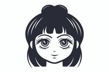 The stylized girl with big eyes and a bun shows innocence in simplicity