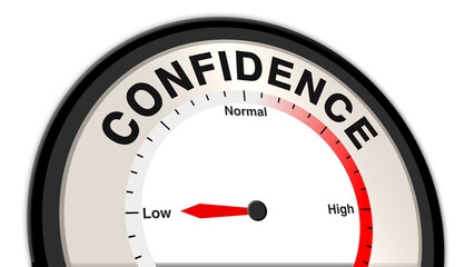 Confidence at low levels, shown on a barometer or tachometer, illustrating self-doubt, insecurity, and reduced motivation, reflecting emotional imbalance and need for encouragement