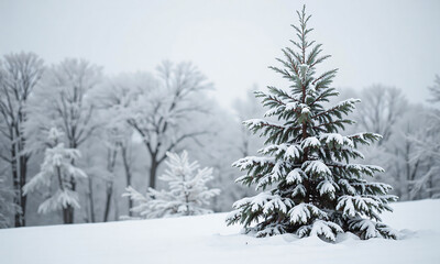 delicate monochromatic pine tree serene pastel gray winter