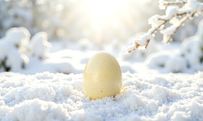 solitary pale yellow easter egg stands center stage radiant backdrop illuminated soft natural