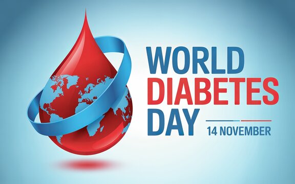 World Diabetes Day – 14 November Awareness Poster, on a plain blue backgroung