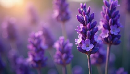 Naklejka premium Intricate lavender blossoms, rich purple hues, nature, element, scented