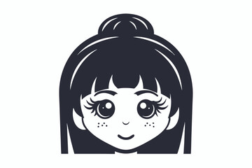 Monochromatic cartoonstyle portrait shows a cute woman with smiling eyes and freckles