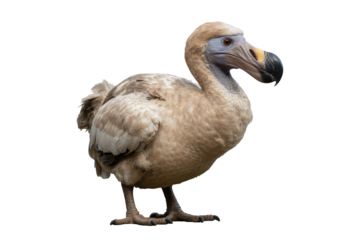 Unique dodo bird portrait isolated on black background, showcasing intricate details and captivating colors, perfect for educational materials