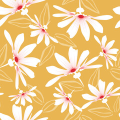 Floral seamless texture, vintage floral pattern with white flowers on purple background