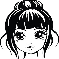 Striking monochrome art shows a girl with a topknot hairstyle and big eyes
