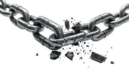 Close-up of a shattered metal chain link, implying freedom or breaking barriers