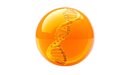 A glowing golden sphere displays a DNA double helix with dark backdrop
