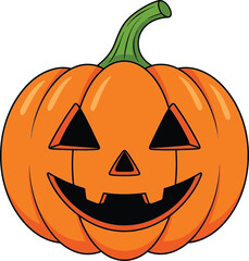 Spooky jack o lantern halloween pumpkin with friendly scary face perfect for autumn celebrations flat design vector illustration white background