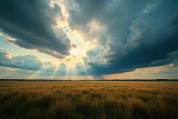 Turbulent cloudscape, brooding sky over open field, weather, sky, afternoon