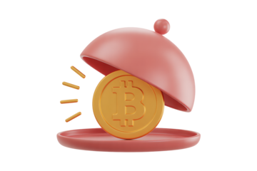 Bitcoin revealed on a serving platter, symbolizing financial opportunity, investment, and crypto wealth in a modern, stylized presentation