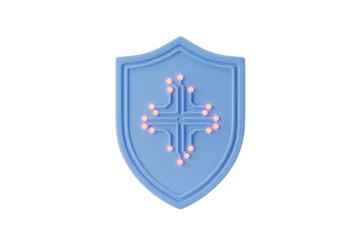 Digital security shield symbol with circuit board design, protecting data and networks, representing online safety and cyber protection