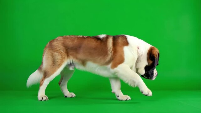 Bernhardiner Hund auf gr&uuml;nem Chroma Key Hintergrund &ndash; isoliertes Tierportr&auml;t f&uuml;r Compositing	
