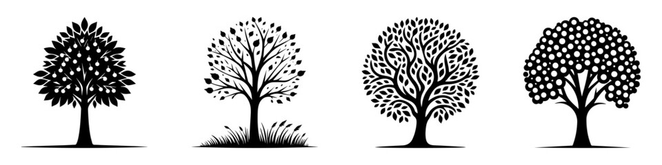 Artistic Tree Silhouettes: Natures Elegant Designs in Black and White.