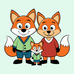 cartoon animal families mom dad baby foxes