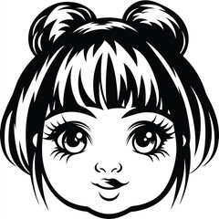 Monochrome portrait of a charming girl featuring detailed eyes and unique hairstyle