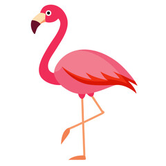 A pink flamingo standing on one leg silhouette isolated on white background