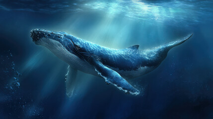 Blue Whale Swimming Underwater